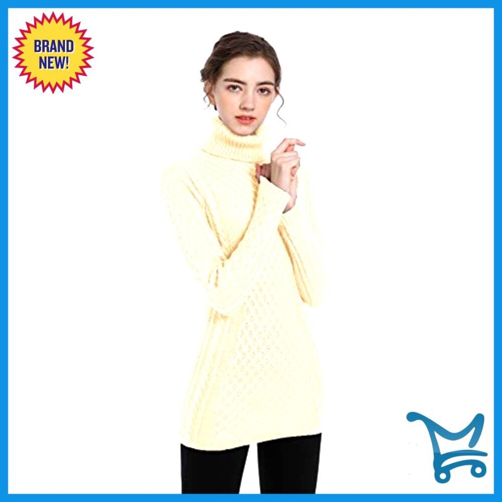 Cotton Cable Knit Turtleneck Sweater Cozy Classic Fisherman Pullover Slim Fit - Picture 2 of 7